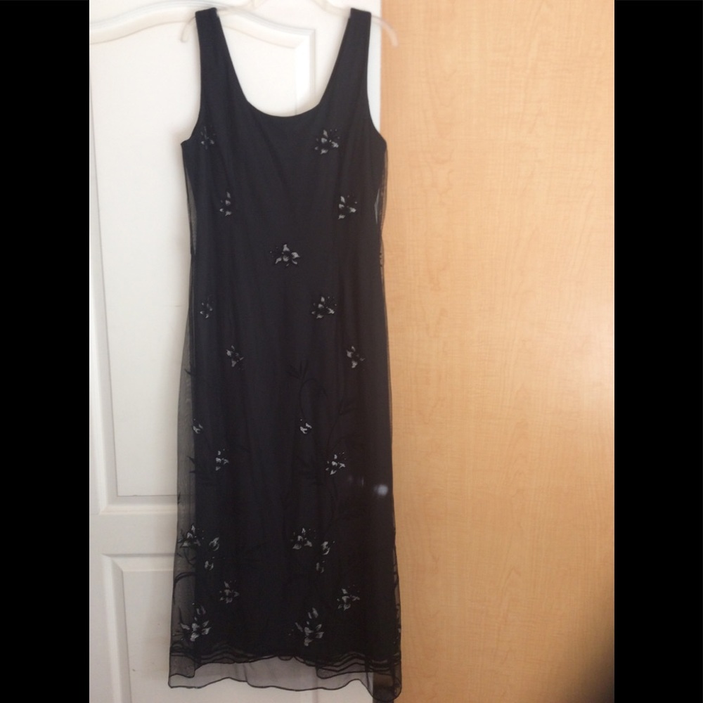 New Black/sheer/lining silver floral maxi dress 2X